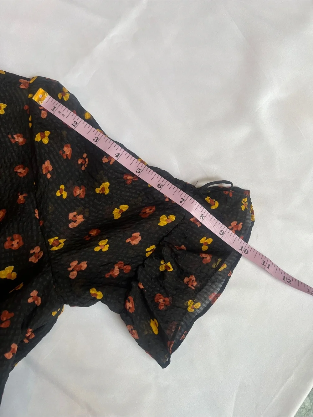 Madewell Silk Black V-Neck Tie-Sleeve Floral Top Sz 4 Coquette Cottage Prairie